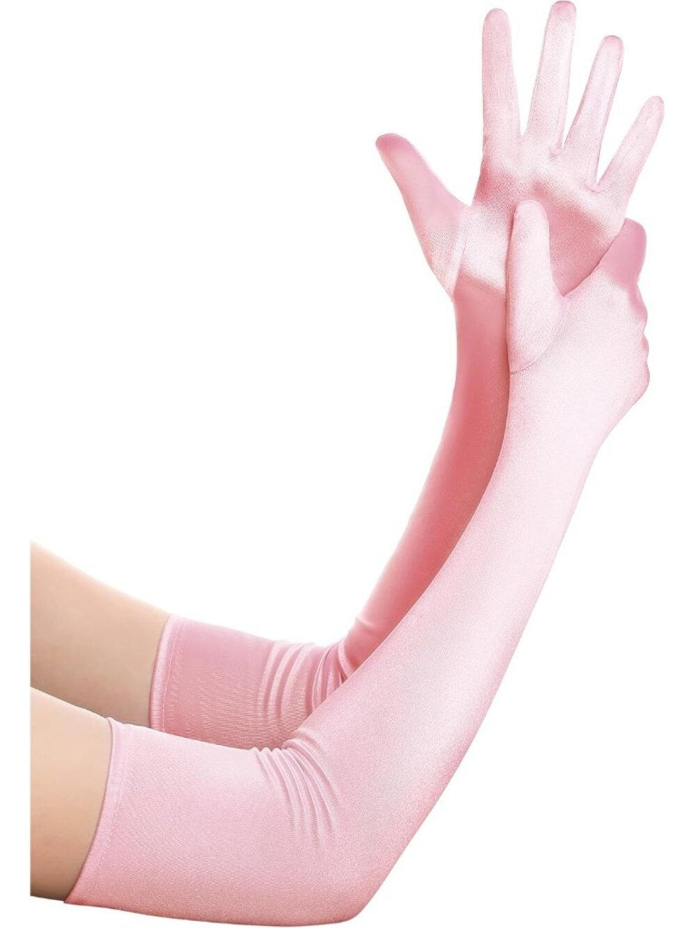 Women Pink Long Elbow Length 1920s Gatsby Satin Opera Bridal Wedding Gloves